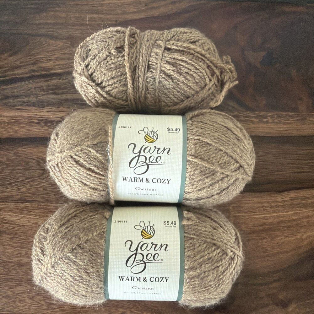 Lot of 2 Full Skeins Plus 1 Partial Yarn Bee Warm & Cozy Yarn Color Chestnut